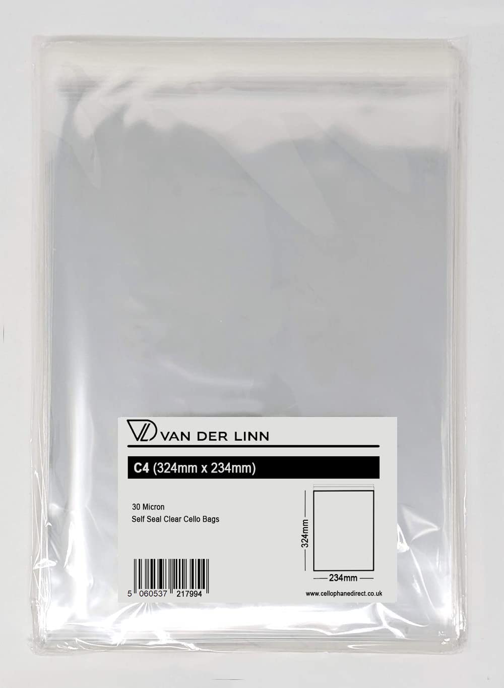 Van Der Linn C4 Cello Card Bags, Self Seal Cellophane Display Envelopes for Cards and Prints (500)