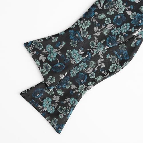 Image of Alizeal Mens 2pcs Floral Bow Tie Set | Self-tied Elegant Pocket Square Set for Wedding