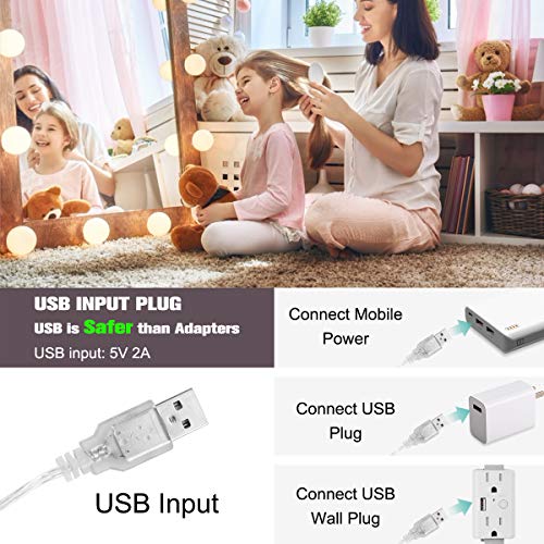 Image of Mirror Lights Hollywood Style Makeup Vanity Light for Mirror, Vanity Lights with 10 Dimmable Bulbs, USB Cable, 3 Color Modes & 10 Adjustable Brightness (USB Charger Not Include)