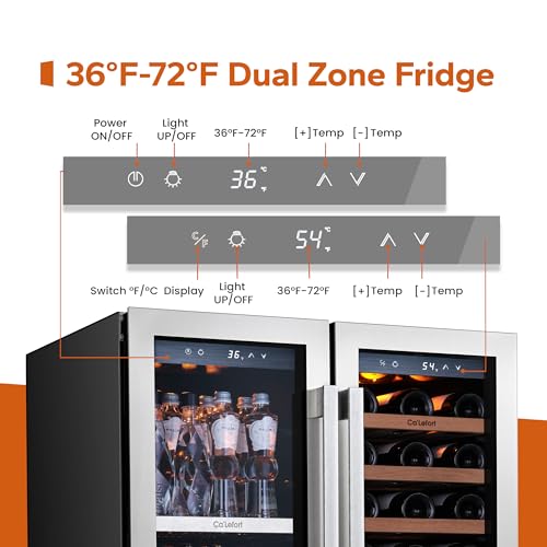 Ca'Lefort 30 Inch Wine and Beverage Refrigerator, 80 Can and 33 Bottle French Door Wine Refrigerator 36-72°F, 3 LED Wine Fridges with Glass Door, Built-in or Freestanding for Home/Kitchen (6.00 cu.ft)