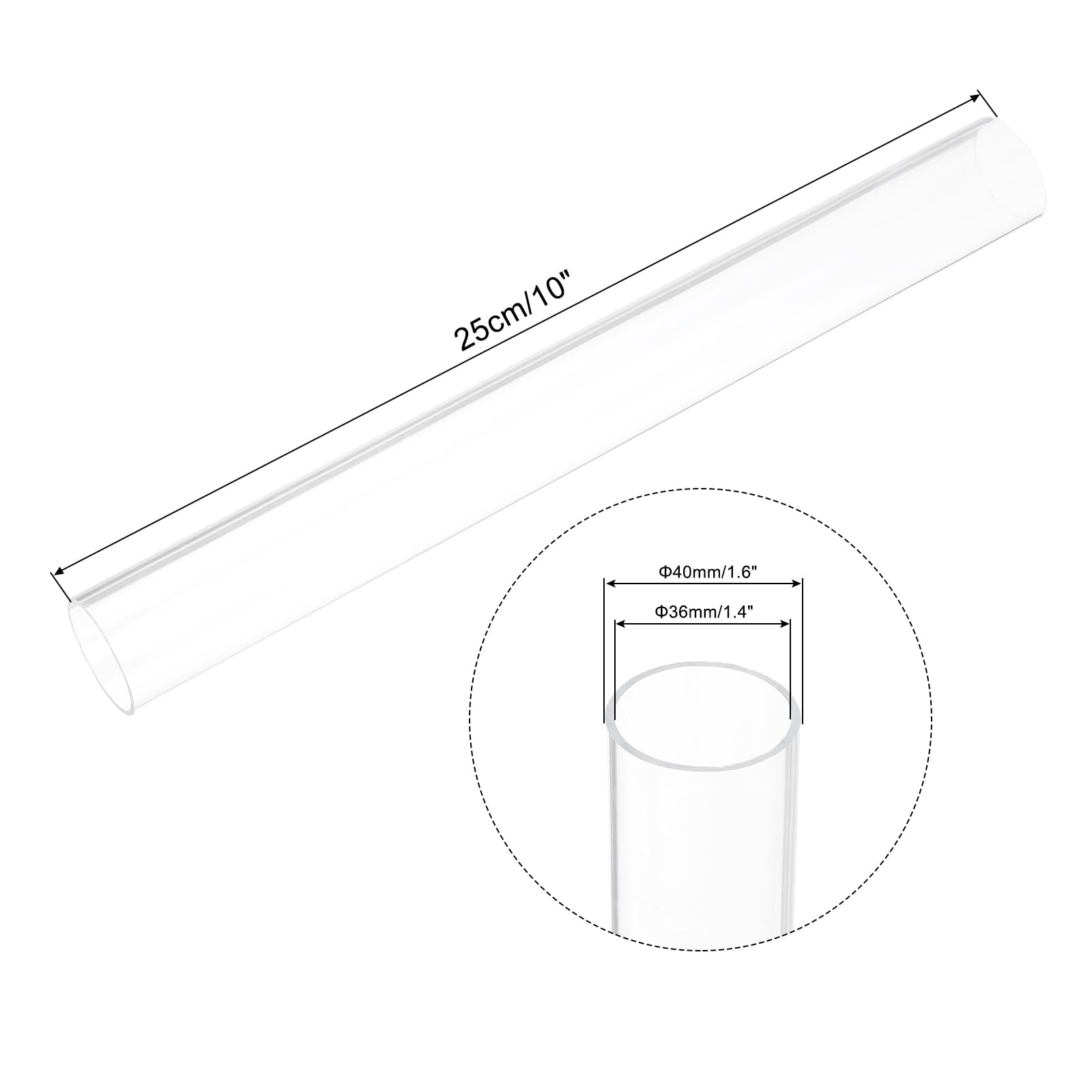 MECCANIXITY Clear Acrylic Pipe - 36mm ID, 40mm OD, 10 Inch Length, 2-Pack For Lamps, Water Cooling, DIY Projects