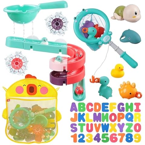 HOMNIVE Bath Toys for Toddlers 1-3, 70pcs Slide Bath Toys Set for Preschool Bathtub Bathroom Shower Games, Swimming Pool Christmas Birthday Party Cover