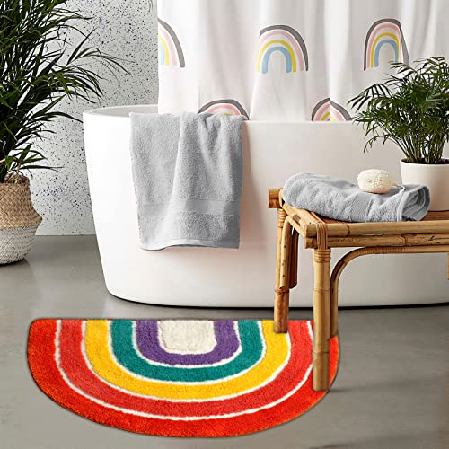 Miiciuib Rainbow Bath Rug, Cute Kids Bathroom Mat Half Circle Colorful Non Slip Microfiber Plush Absorbent Home Decor Door Mat (24" L X 17" W, Red Rainbow) #TOP1