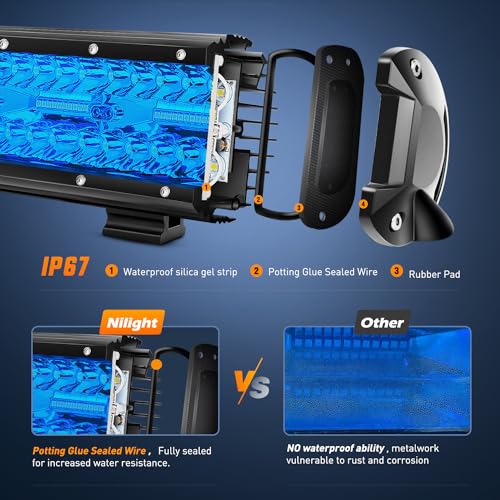 Image of Nilight 12 Inch LED Light Bar Blue Triple Row 240W Spot Flood Combo 30000LM Driving Boat Off Road Fishing Hunting Emergency Safety Lighting for UTV Pick-up Van Tractor