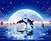 Produktbild Wowdecor DIY Malen nach Zahlen Kits Geschenk für Erwachsene Kinder, Malen nach Zahlen Home Haus Dekor - Delphin Blau Mond Meer Sternenklarer Himmel 40 x 50 cm Ohne Rahmen