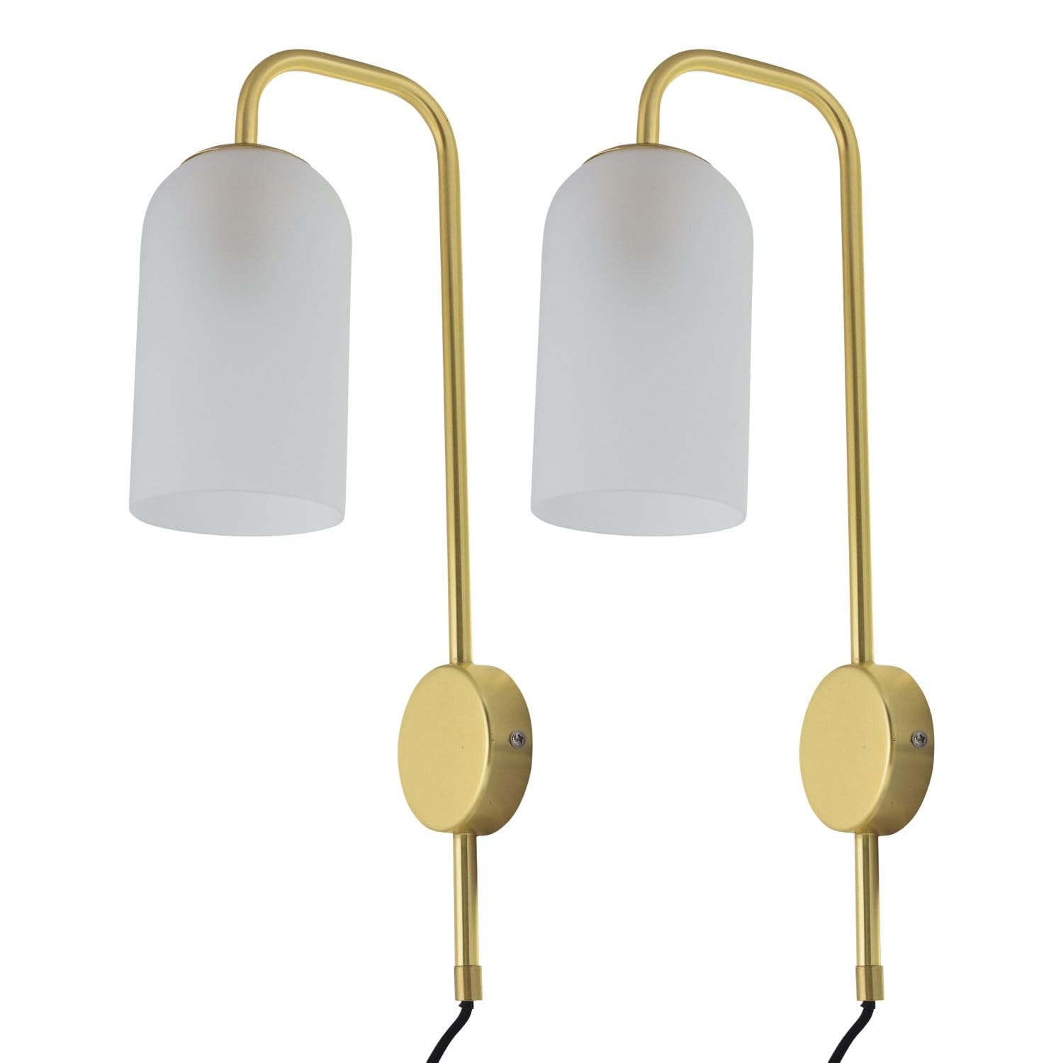 First Choice Lighting Set Of 2 VictoriaSatin Brass Plug In Wall Lights Frost Glass Shades from B&Q