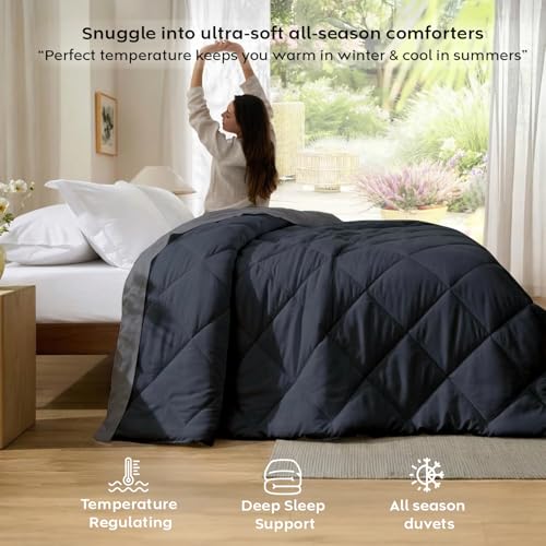 Image of AYKA Reversible AC Comforter 150 GSM Lightweight Microfiber Summer Blanket for Double Bed (90x100 Inches) | Soft Cooling Quilt, Breathable All Season Duvet for AC Room | Charcoal & Grey