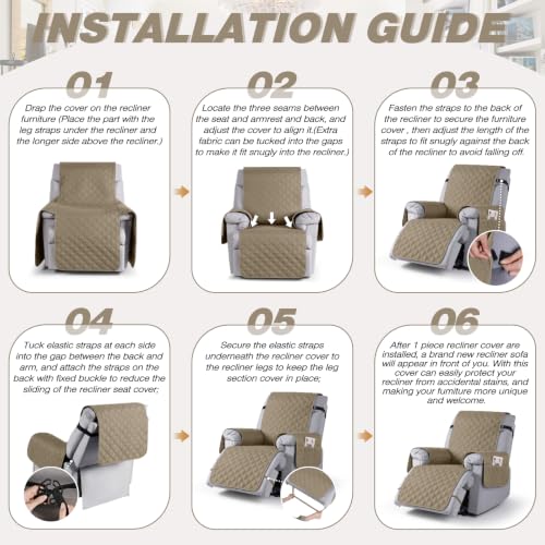 Image of TAOCOCO 100% Waterproof Recliner Covers, Reversible Recliner Couch Cover for Reclining Chair, Washable Couch Protector for Pets Kids (1 Seater, 22 inch Khaki)
