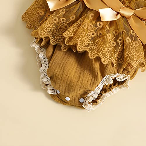 Qiylii Newborn Baby Girl White Lace Romper Onesie Cute Bowknot Infant Ruffle Lace Bodysuit Clothes4