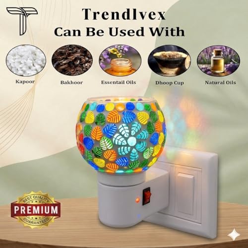 Image of Electric Kapoor Dani with Night Lamp & Camphor Diffuser - Premium Ceramic Dhoop Burner for Pooja, Home & Office. Versatile Electric Aroma Burner for Aromatherapy & Repellent. (Flower)