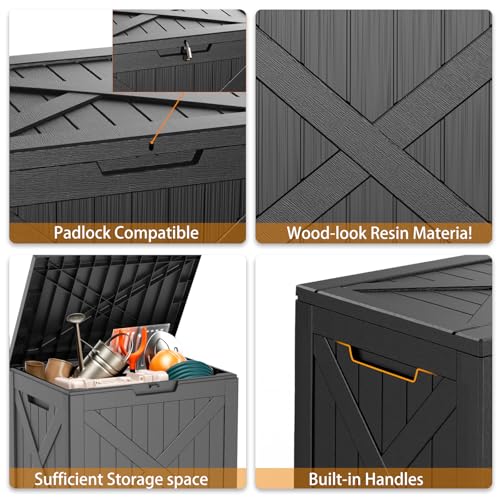Image of 38 Gallon Outdoor Deck Box,Storage Lockable Waterproof Patio Furniture,Garden Tools,Cushions,Pool Accessories Outside Storage Resin Box(BlackX)