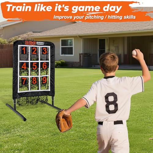 Image of Pitching Net, 9 Hole Baseball & Softball Pitching Net with Strike Zone, Adjustable Pitching Target with 9 Pocket Design, Portable Pitching Practice Equipment