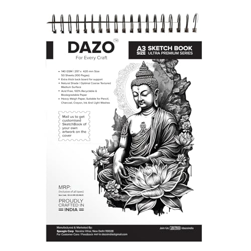 Image of DAZO Sketch Book, 140 GSM, 50 Sheets, Ultra Premium Series, Spiral Bound, Cartridge Paper (A3)