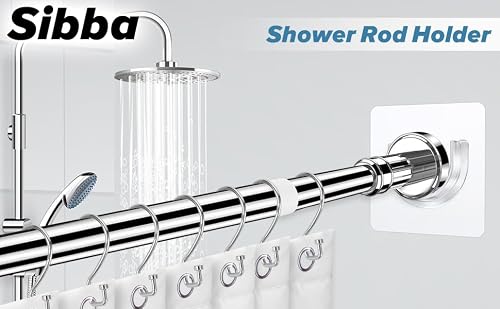 Miniatura 9 de Sibba Soporte Para Barra De Ducha 4 Unidades Soporte Adhesivo Para Barra De Cortina Retenedor De Perforación Ganchos De Tensión Transparentes Adhesivos Herramienta De Sujeción De Pared