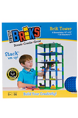 Strictly Briks Classic Grundplatten 10" x 10" Brik Tower 100% kompatibel mit Allen großen Marken | Bausteine für Türme, Regale und mehr | 6 Grundplatten und 50 Stapler in Blau, Grün und Grau – Bild 3