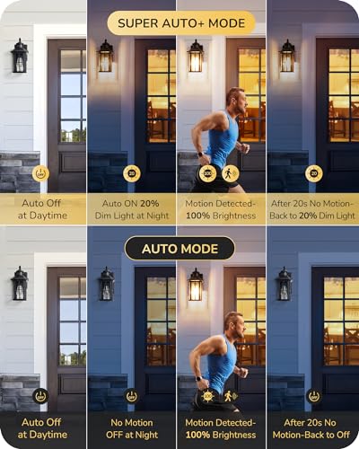 Motion Sensor Outdoor Wall Light for House, Black Wall Lantern for Door, Garage, Patio