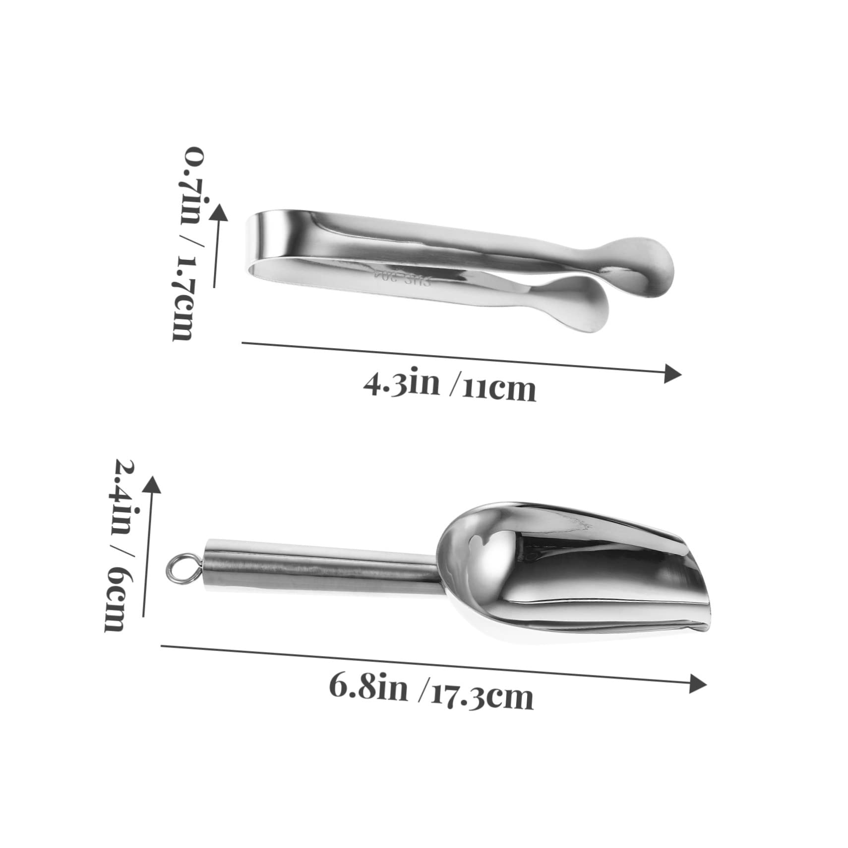Unomor 1 Set Stainless Steel Ice Scoop Tongs Ice Cube Shovel and Clips Silver