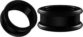 Pair of Black Silicone Double Flared Saddle Piercing Jewelry Stretcher Ear Ring Lobe Earring Flesh Tunnel Plugs