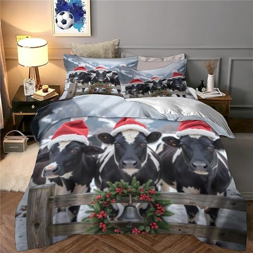 Parure de lit vache de Noël résistante et facile à laver pour enfant
