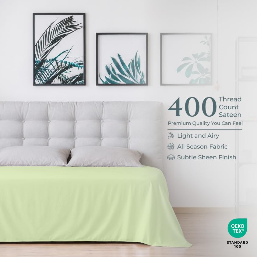 Image of Royale Linen 400 Thread Count Queen Size Flat Sheet Only - Cooling Sheets - 100% Cotton Flat Sheet Only Sold Separately - Luxury Sateen Weave - Super Soft Top Sheets Only (Queen, Florentine Sage)