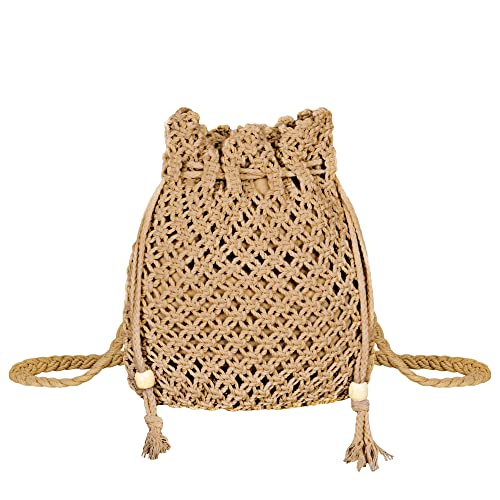 Jeesblsy Damen Handtasche Sommer Strandtasche Umhängetasche, Böhmische Retro Gewebte Schulterbeutel Geldbörse für Reisen Freizeit Urlaub, Braun