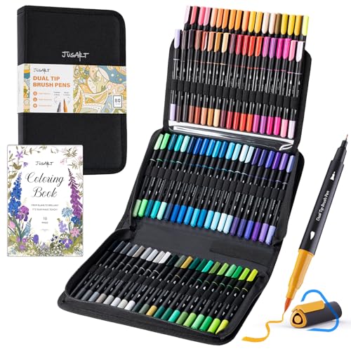 Marqueurs pour livres de coloriage pour adultes JusArt 80 couleurs doubles pointes pinceaux