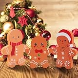 COCHIE Gingerbread Man Christmas Decorations Indoor, Cute Gingerbread Man Tiered Tray Decor Set of 3, Wooden Gingerbread Man Blocks Xmas Table Decoration for Party Home Office Shelf Door (2024)