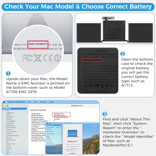 Image of A1708 Battery, A2171 A1713 A2159 A2289 A2338 Replacement for MacBook Pro 13 Inch A1708 (Late 2016, Mid 2017 Years) (Upgraded High Performance 54.5Wh 11.4V 4781mAh Li-Polymer)