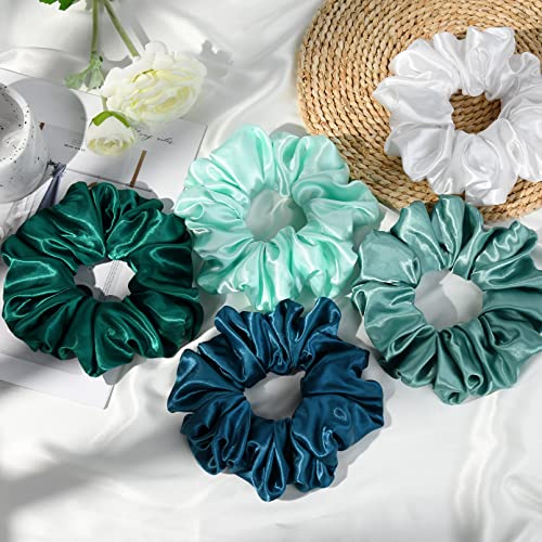 Ceelgon Large Silk Satin Scrunchies For Women Big Scrunchies Jumbo Satin Hair Ties Oversized Hair Scrunchies For Thick Curly Hair Pack Of 6 (Green) #TOP3