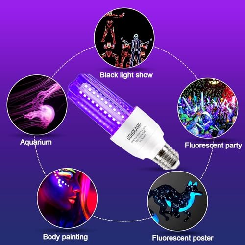 Image of LED Black Light Bulb 15W Blacklight Bulbs LED Not-Dimmable, 120V E26 Standard Base, UVA Level 395-400nm, Glow in The Dark for Body Paint, Blacklights Party, Fluorescent Poster- 2 Pack