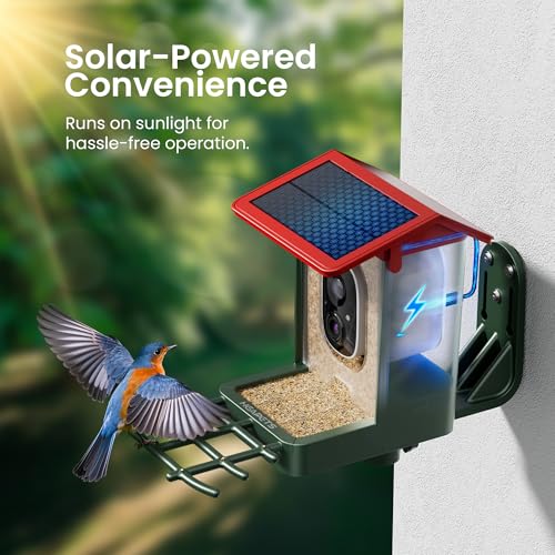 image for HEAPETS Smart Bird Feeder with Camera Solar Powered, 2K HD Video, AI B