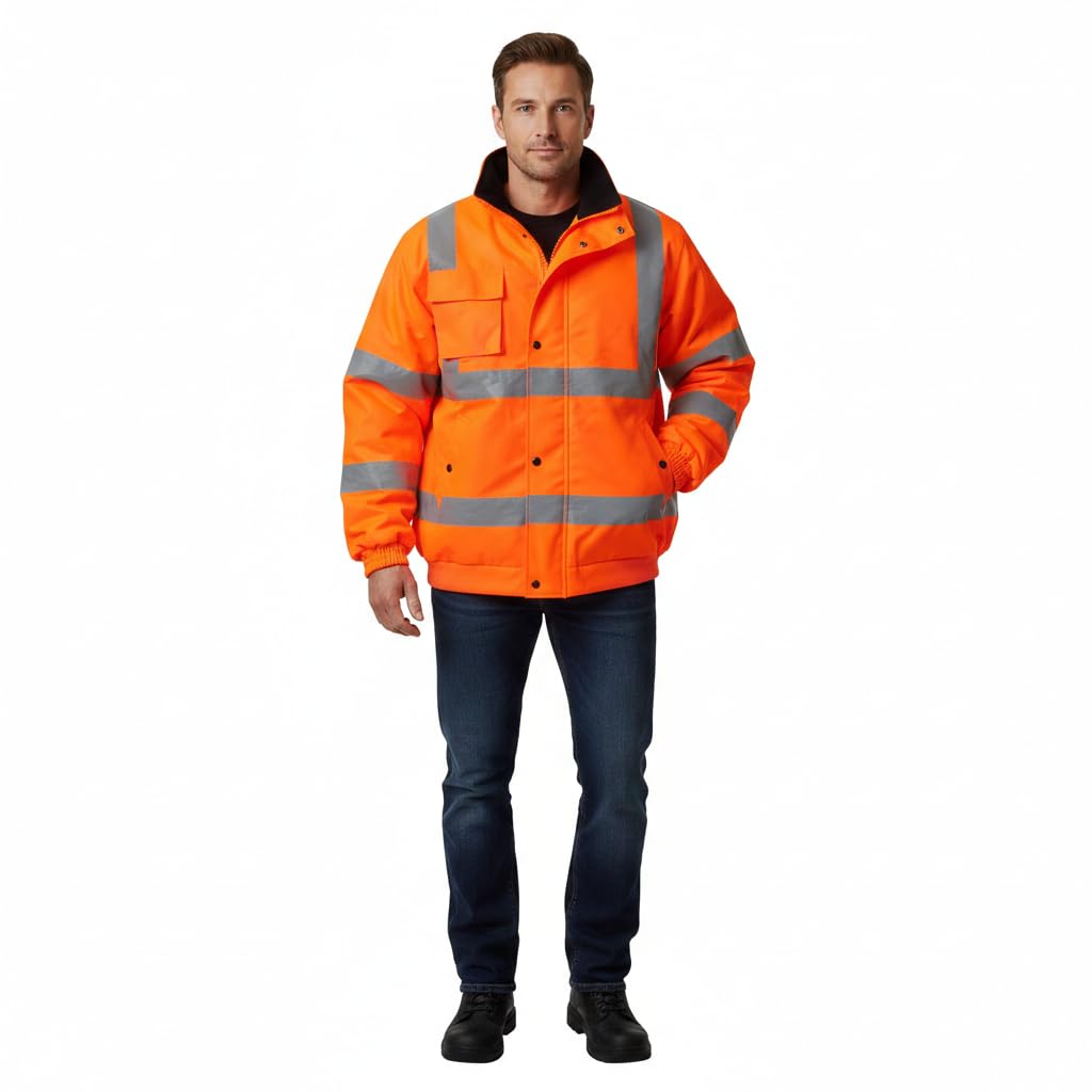 A2Z Mens Hi Vis Bomber Jacket - Hi Vis Bomber Orange M