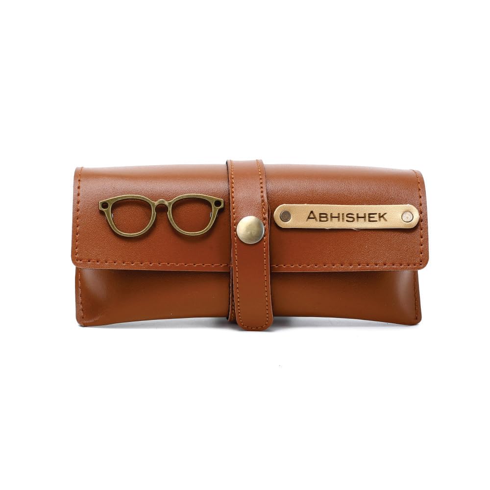 Personalised Name & Charm Leather Sunglass Case Cover for Men & Women | Hard Case Eyewear Cover -Tan colour-image-48