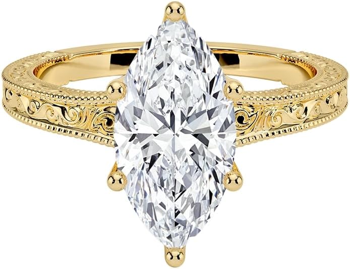 1-2 CT Moissanite Engagement Ring For Womens, Art Deco & Miligrains design In Silver, 10K 14K 18K Rose White Yellow Gold Or 950 Platinum, Valentine & Proposal Gift For Her