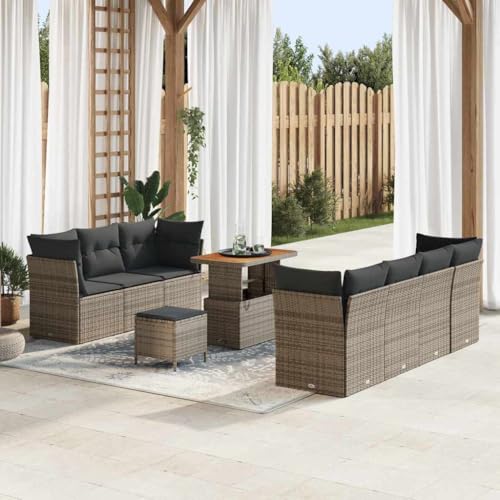 QJBSAVVA Gartensofa Set 10-TLG Grau Poly-Rattan Eckbank mit Stauraum...