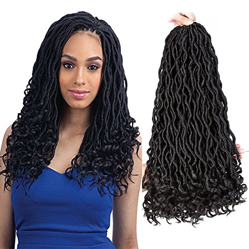 Mother's Day Gifts 6 Packs Wavy Faux Locs with Curly Ends Crochet Hair Deep Wavy Crochet Braids Synthetic Hair Extensions Dreadlocks Goddess Locs Braid Hair Black 20 inch(1b)