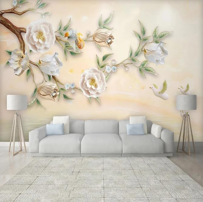 Papier peint photo 3D Magnolia | Revêtement mural design pour habiller un fond de meuble TV