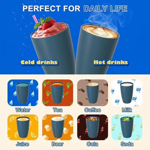 Image of Large 20OZ Wheat Straw Cup, Unbreakable Coffee Cups Set of 6, Blue | Sturdy Reusable Drinking Tumblers for Milk, Juice & Iced Coffee - Plastic Cups for BBQ & Camping