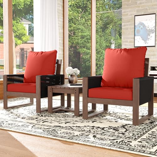 Patio Chairs 3 Piece Wood Patio Furniture with Coffee Table & Cus...