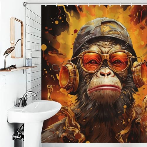 Rideaux de douche imperméables et lavables en machine motif singe 168x183 - 6