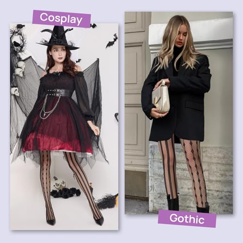 MANZI Halloween Checkered Striped Clown Tights for Women Gothic Patterned Fishnet Stockings3