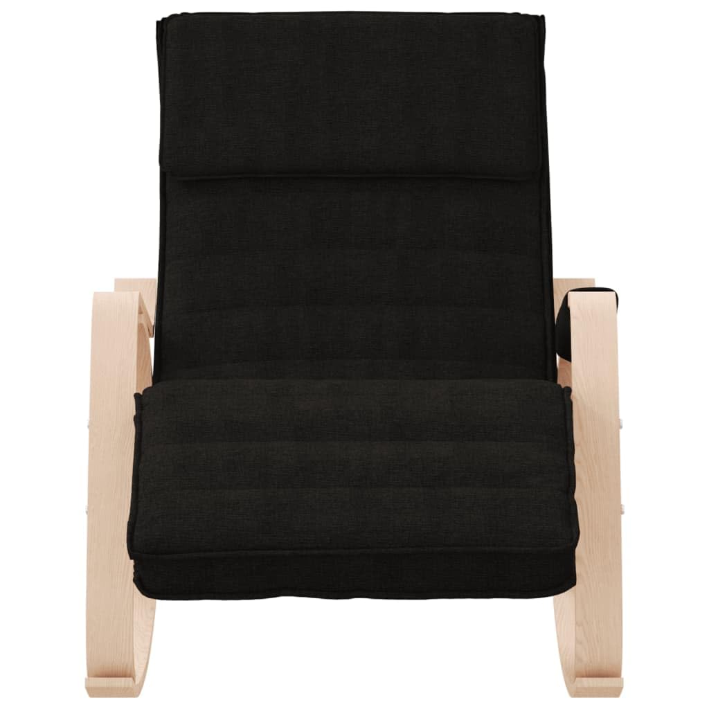 Sedia a dondolo in tessuto nero con struttura in legno massello di betulla, seduta e braccioli imbottiti, 67 x 80 x 88 cm, sedia relax per soggiorno, camera da letto, cameretta dei bambini