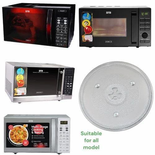 Image of Universal Microwave Glass Turntable Plate, 24.5 cm, Compatible with IFB, AEG, LG, Bosch, Daewoo, Onida Ovens, 6 Fixers