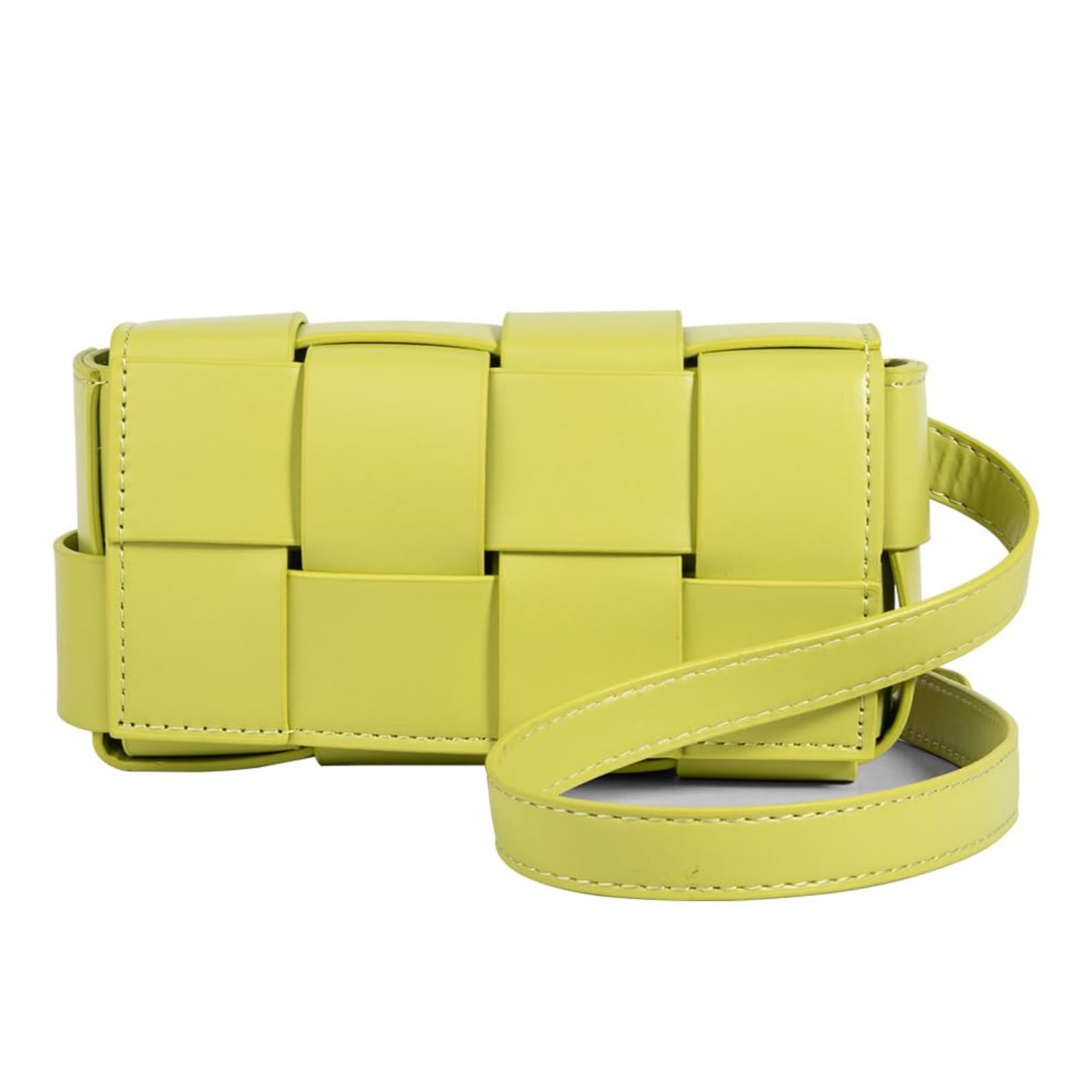 Mini Woven Crossbody Bag for Women, Square Shoulder Handbag Leather Clutch Purse Cute Fanny Packs with Adjustable Belt