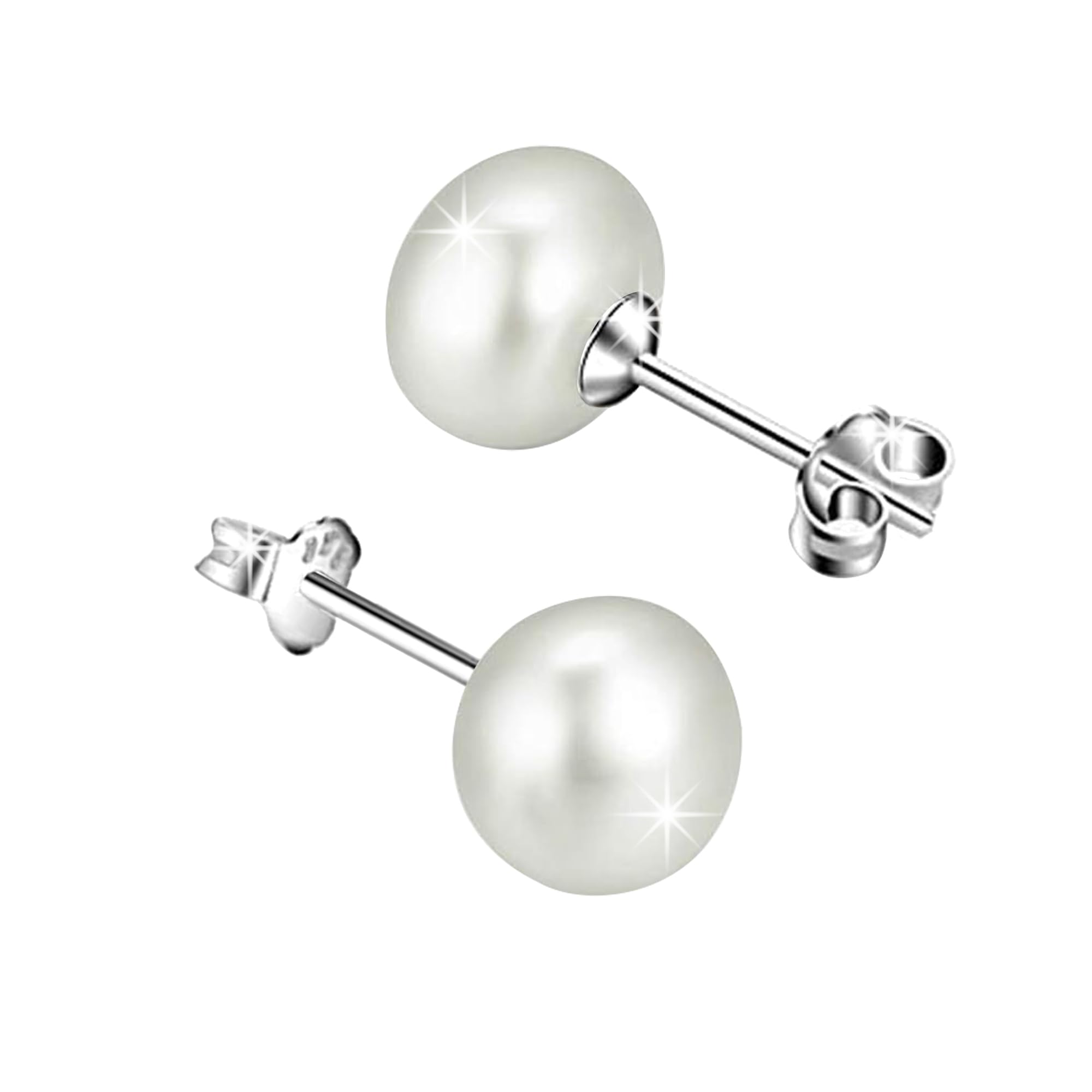 SIVYAA Fresh Water Pearl Earrings Set | Pure 925 Sterling Silver | High Lustre Silver Button Shape Real Pearl Studs| Gift Item for Women & Girls | 6 Month Warranty, Size 8 mm (B0CKPP47SY) Amazon Price History, Amazon Price Tracker