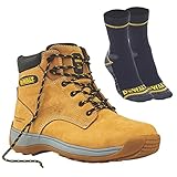 Dewalt Bolster Builder Safety Work Boots Honey Size 8 Mens With Free Comfort Work Pair of Socks Steel Toe Cap, SB SRA Safety Standards