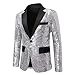 Mens Sequins Blazer Formal Business Host Stylish Suit Jacket for Wedding Party Dinner Fashion One Button Sport Coat Silver