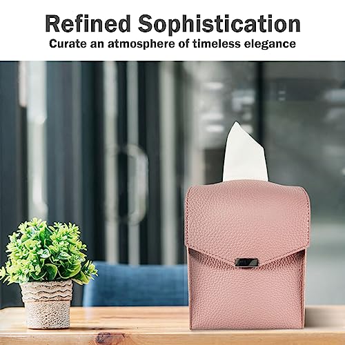 Tissue Box Cover Caliduri, Genuine Pu Leather, Gorgeous Modern Square Tissue Box Holder, Stylish Decorative Holder/Organizer For Bathroom Vanity, Office, Bedroom, & Living Room 5"X5"X5.5" (Pink) #TOP3