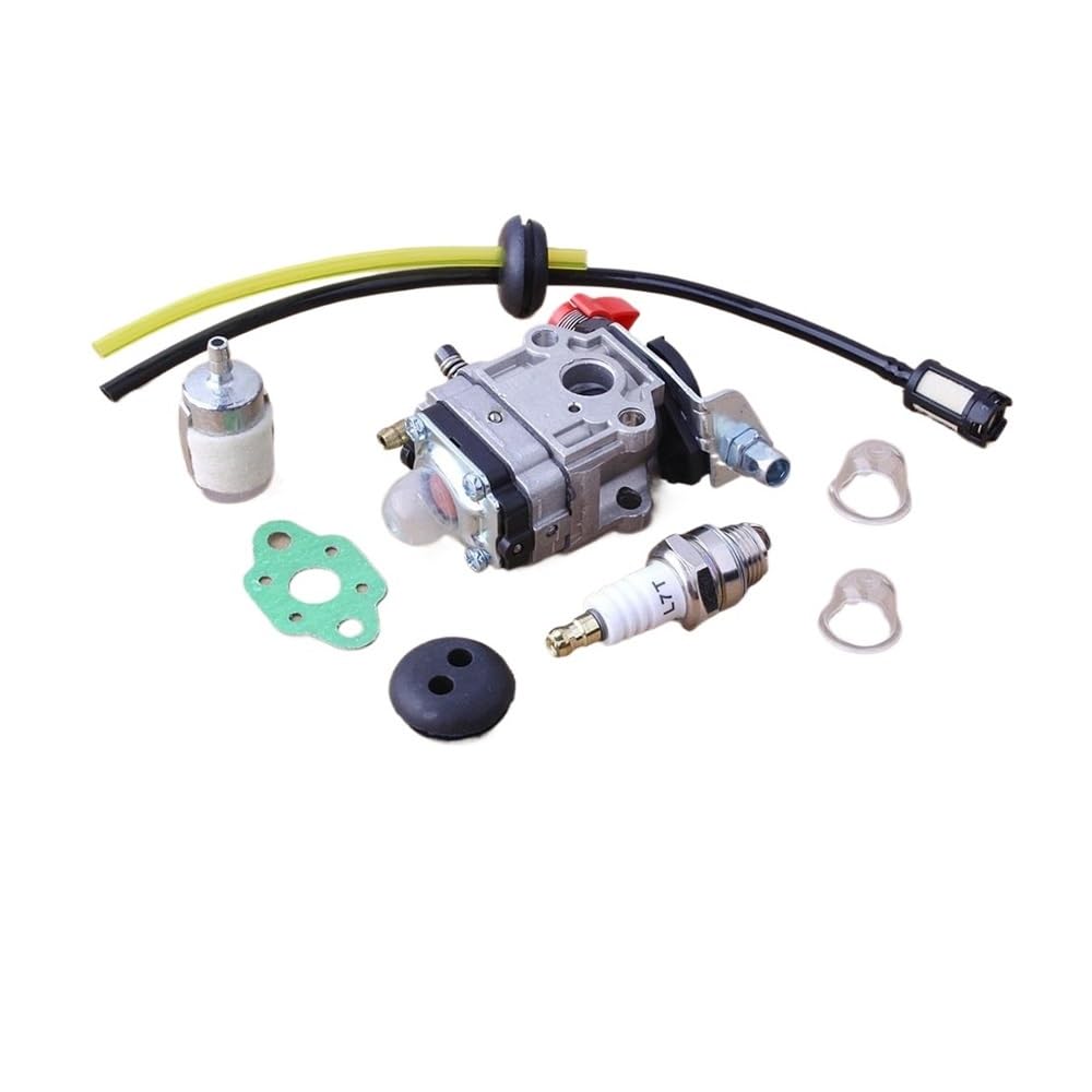 Carburador compatible con recortadora TH23, TH26, TH34 de 23 CC, 25 CC, 26 CC, 33 CC y 35 CC. Accesorios, bujía, filtro de línea de combustible y ojal.