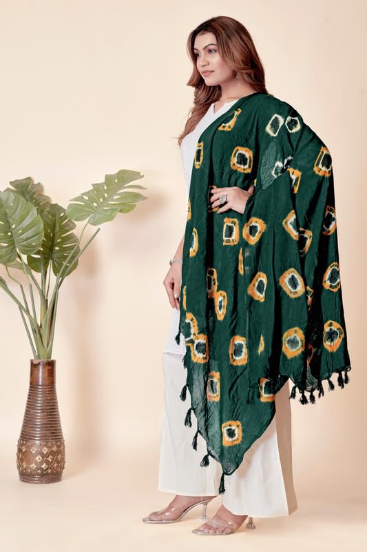 Image of Traditional Bandhani Dupatta for Women Soft Cotton Blend with Tie-Dye Print and Elegant Design for Ethnic